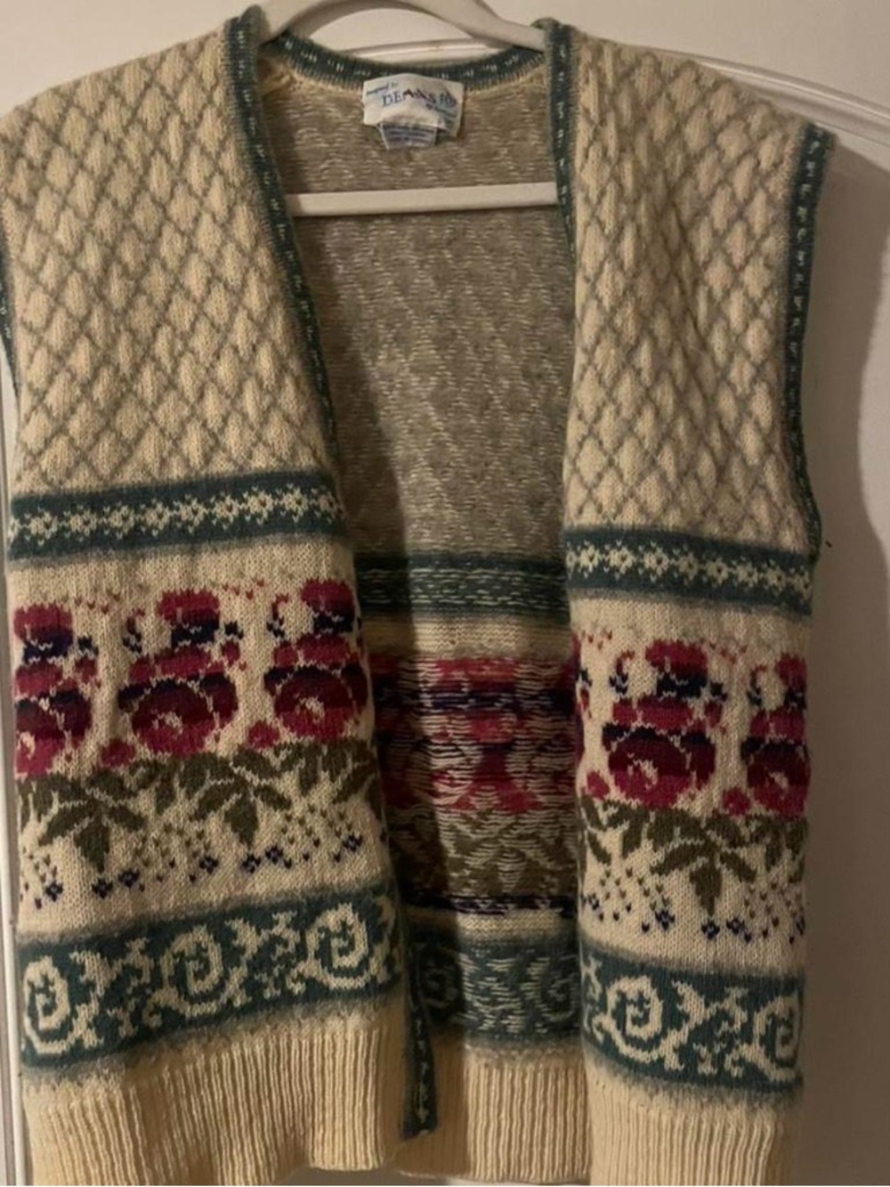 Deans of Scotland Cream Floral Knit Open Cardigan